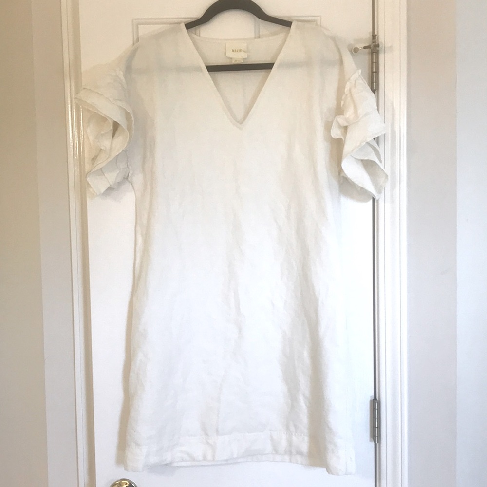 Maeve cream flutter sleeve dress w pockets small